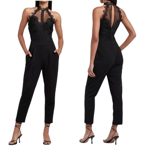 Express Pants - Express Halter Lace Top Jumpsuit Black Size XL